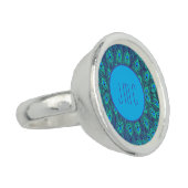 PEACOCK FEATHER PATTERN AQUA BLUE GREEN MONOGRAM RING (Side)