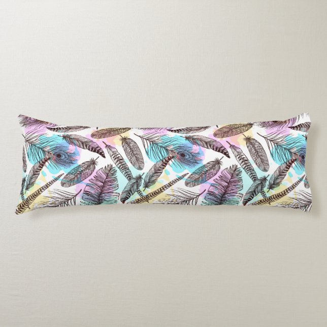 Peacock Feather Pattern Body Pillow (Front)