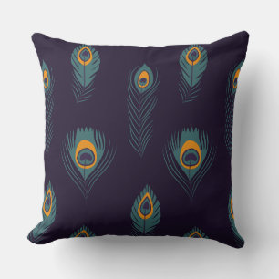 Peacock feather Pattern Chic Trendy Stylish Throw Pillow