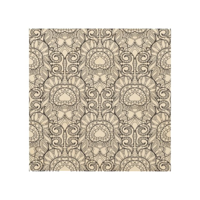 Peacock Feather Pattern Doodle 5 Wood Wall Decor (Front)