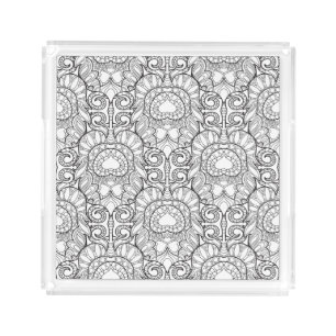 Peacock Feather Pattern Doodle Acrylic Tray