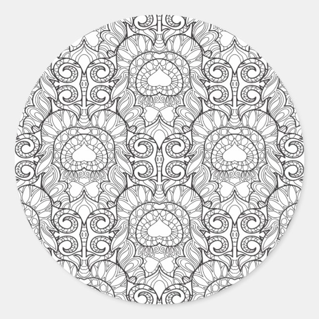 Peacock Feather Pattern Doodle Classic Round Sticker (Front)