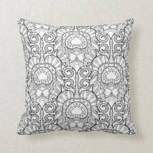 Peacock Feather Pattern Doodle Throw Pillow