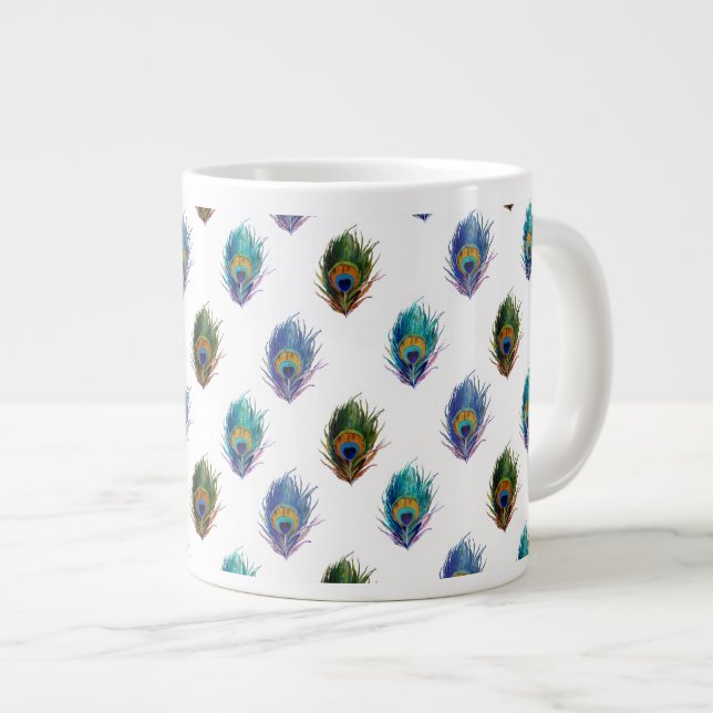 Peacock feather pattern giant coffee mug (Front Right)