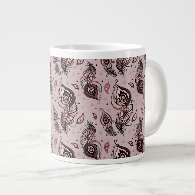 Peacock feather pattern giant coffee mug (Front Right)