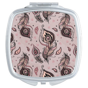 Peacock feather pattern makeup mirror