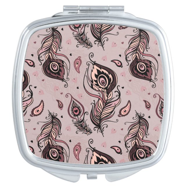 Peacock feather pattern makeup mirror (Front)