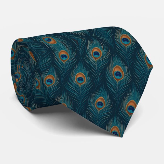 Peacock Feather Pattern Neck Tie (Rolled)