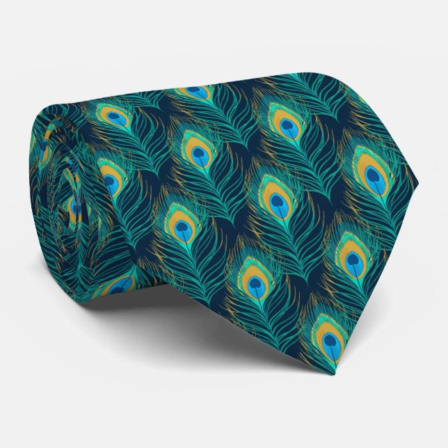 Peacock Feather Pattern Neck Tie (Rolled)