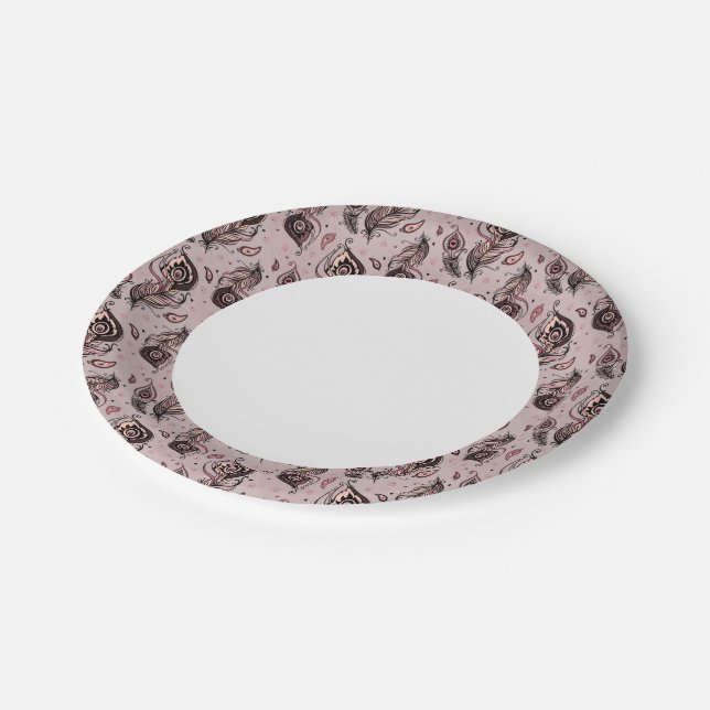 Peacock feather pattern paper plates (Angled)