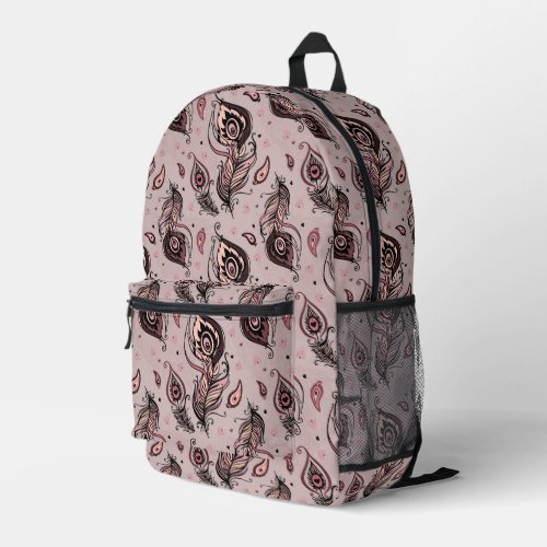 Peacock feather pattern printed backpack