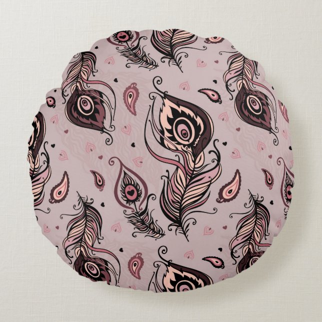 Peacock feather pattern round pillow (Front)