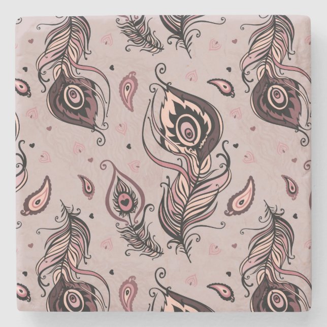 Peacock feather pattern stone coaster (Front)