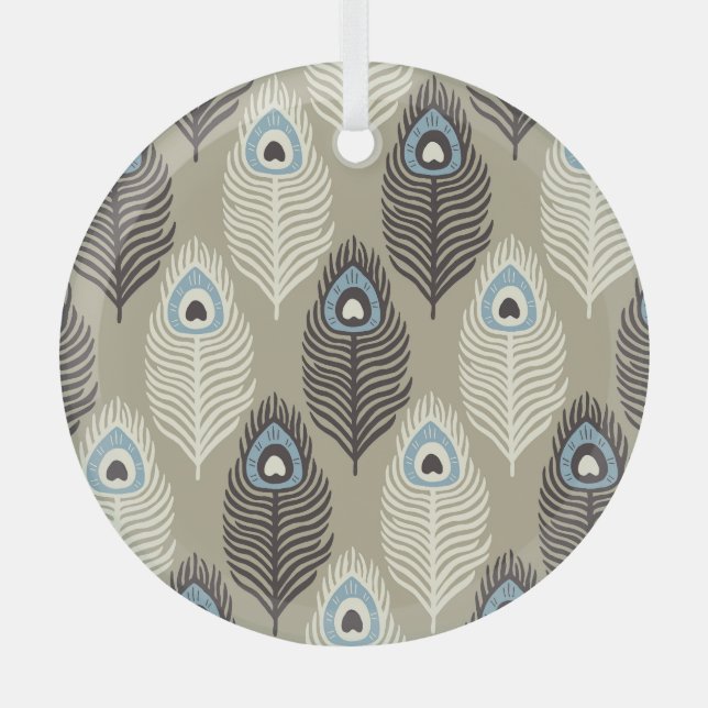 Peacock feather pattern, vintage style. glass ornament (Front)