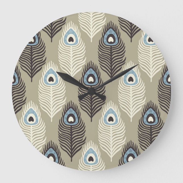Peacock feather pattern, vintage style. large clock (Front)