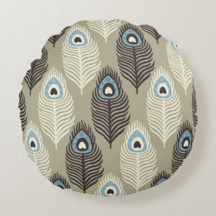 Peacock feather pattern, vintage style. round pillow
