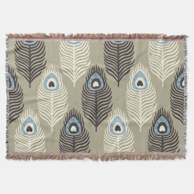 Peacock feather pattern, vintage style. throw blanket (Front)