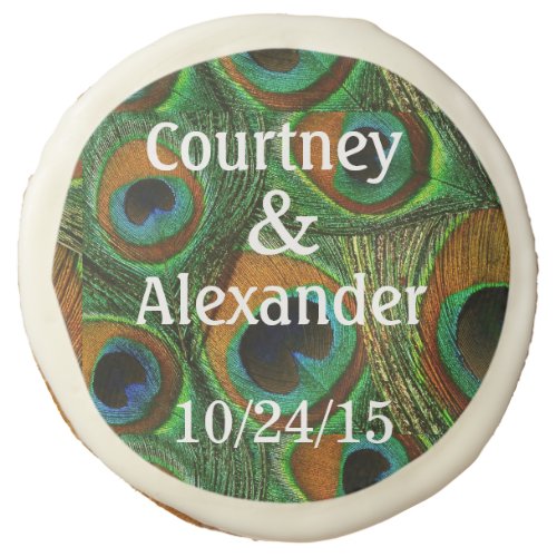 Peacock Feather Personalized Cookies Teal Green Ta