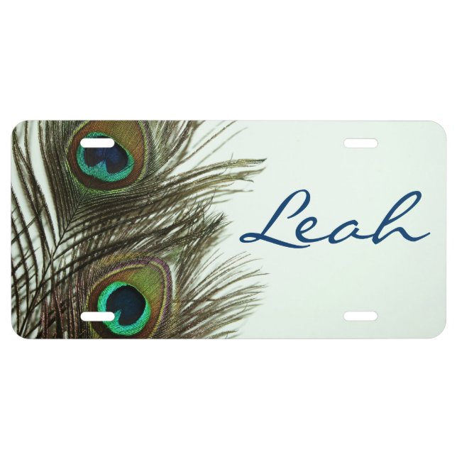 Peacock Feather Personalized License Plate Cover (Front)