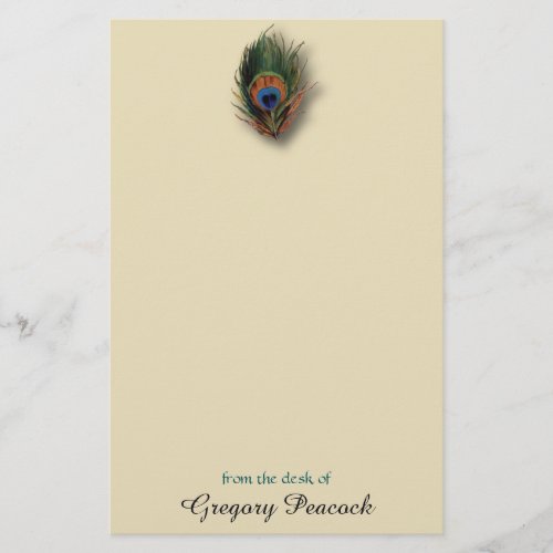 Peacock Feather Personalized Monogram Stationery