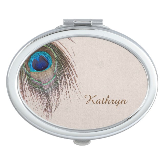 Peacock Feather Personalized Vanity Mirror (Front)