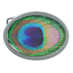 Peacock Feather Photo Belt Buckle