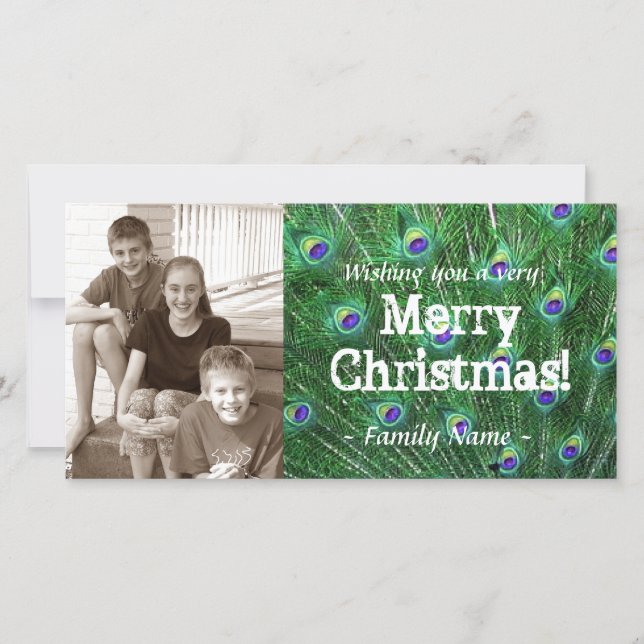 Peacock Feather Photo Christmas Card (Front)