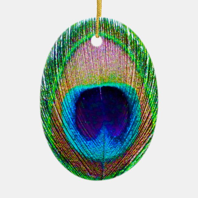 Peacock Feather Photo Christmas Ornament (Front)