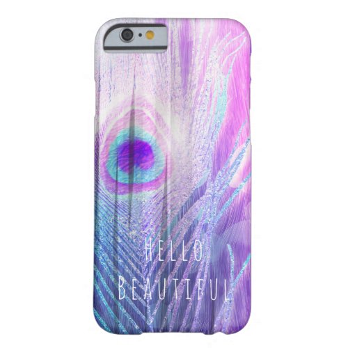 Peacock Feather Pink  Blue Boho Chic Glam Custom Barely There iPhone 6 Case
