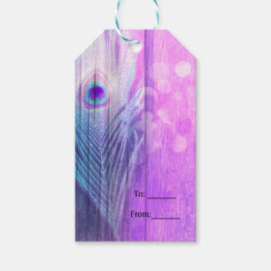 Peacock Feather Pink & Blue Boho Chic Party Favor Gift Tags