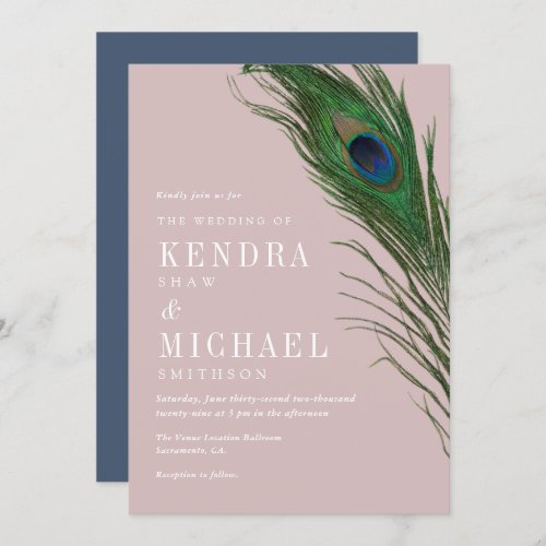 Peacock Feather Poise Peach Theme Wedding Invite