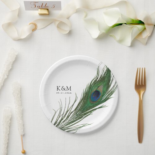 Peacock Feather Poise  Wedding Event Paper Plates