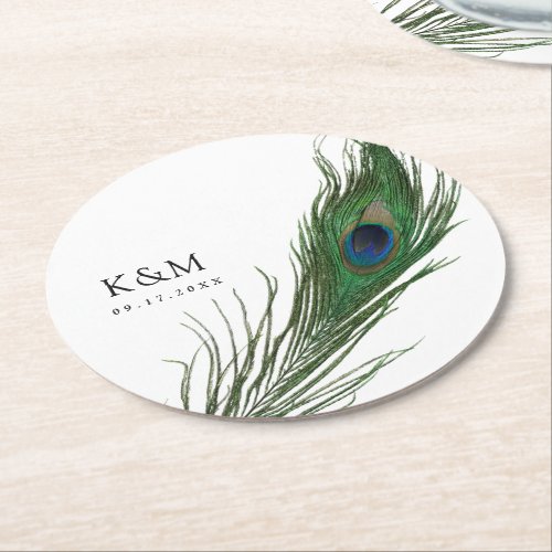 Peacock Feather Poise  Wedding Event Round Paper Coaster