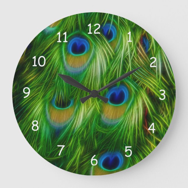Peacock Feather Print Large Clock (Front)