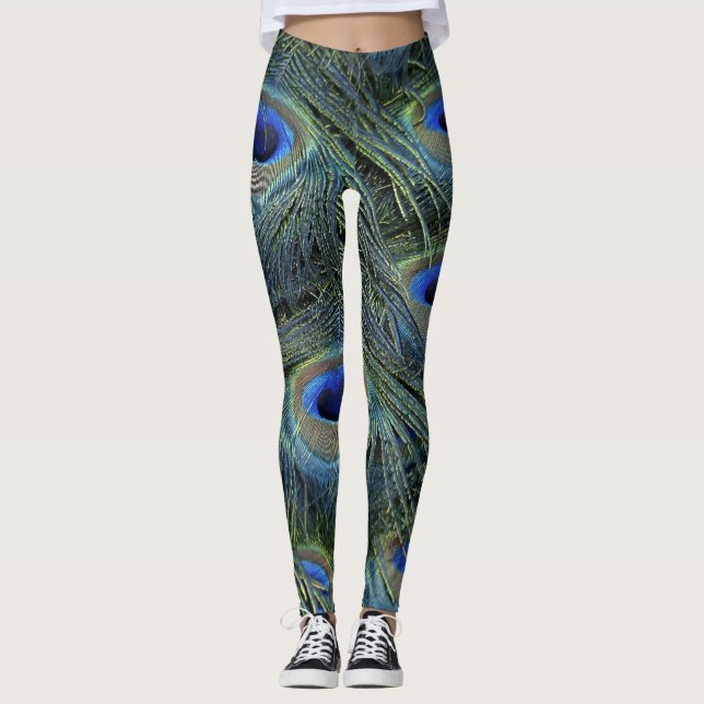 Peacock Feather Print Leggings (Front)