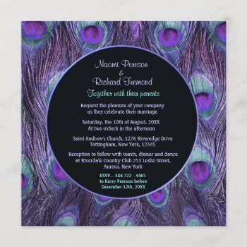 Peacock Feather Purple Drama Wedding Invitation by SpiceTree_Weddings at Zazzle