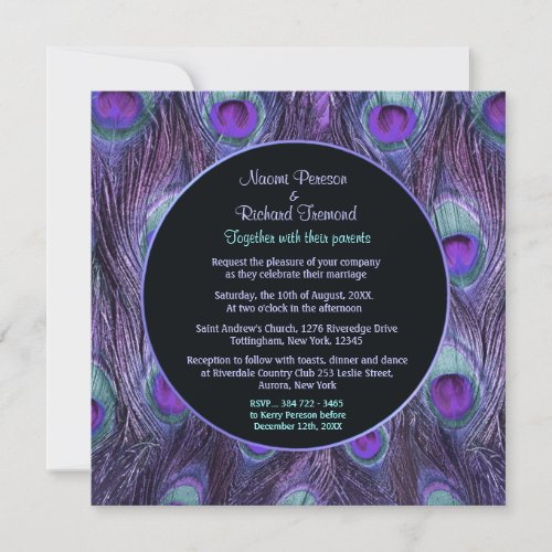 Peacock Feather Purple Drama Wedding Invitation