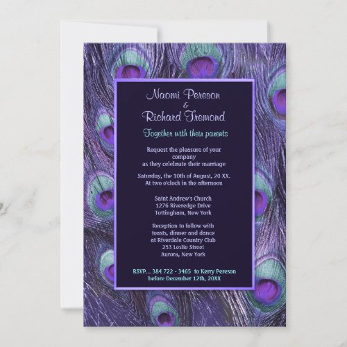 Peacock Feather Purple Drama - Wedding Invitation