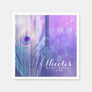 Peacock Feather Purple Glam Boho Chic Custom Party Paper Napkins