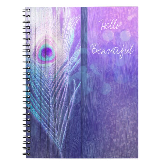Peacock Feather Purple Glam Boho Chic Glam Custom Notebook (Front)