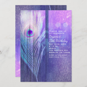 Peacock Feather Purple Glam Boho Party Invitations