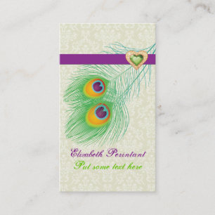 Peacock feather purple green eye catching business card