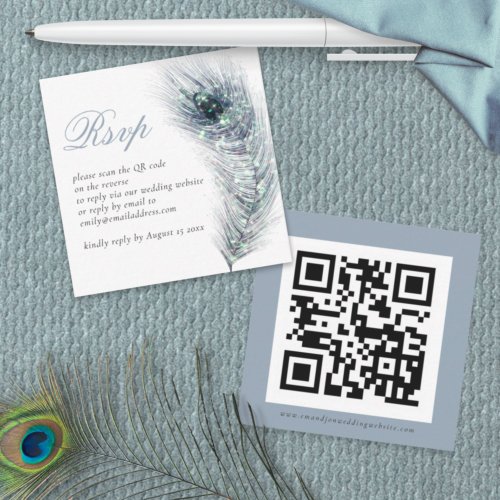Peacock Feather QR Code Wedding RSVP Enclosure Note Card