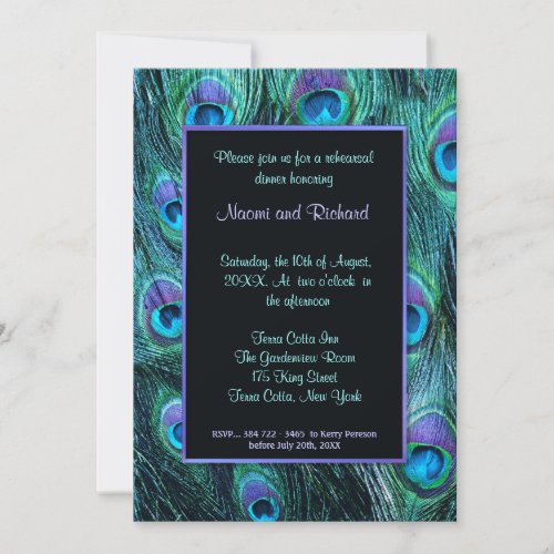 Peacock Feather Rehearsal Dinner Invitation