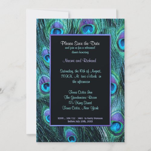 Peacock Feather Rehearsal Dinner Invitation