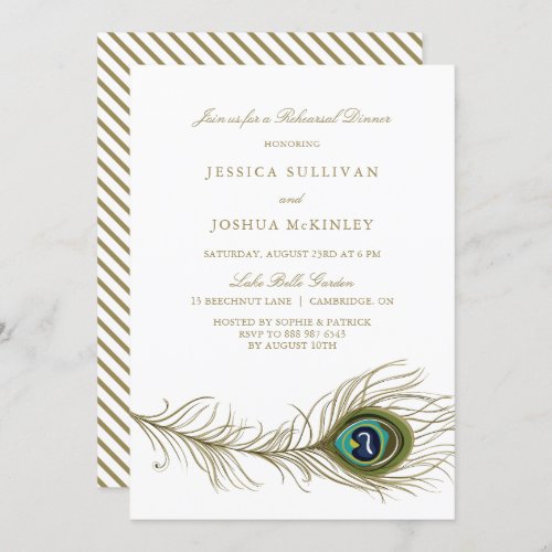 Peacock Feather Rehearsal Dinner Invitation