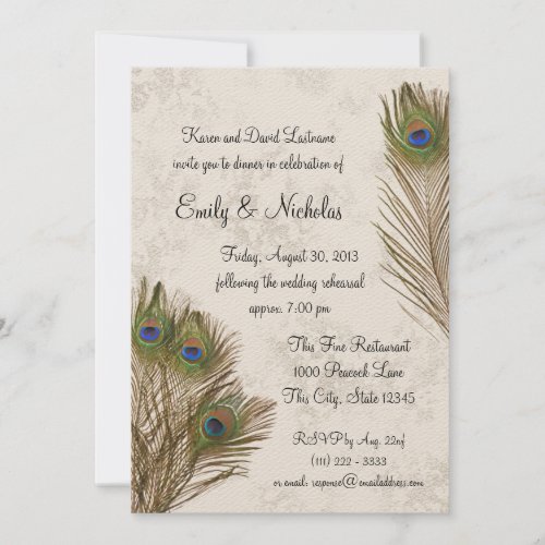 Peacock Feather Rehearsal Dinner Announcements