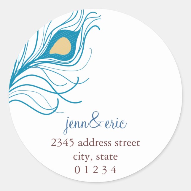 Peacock Feather Return Address Wedding labels (Front)