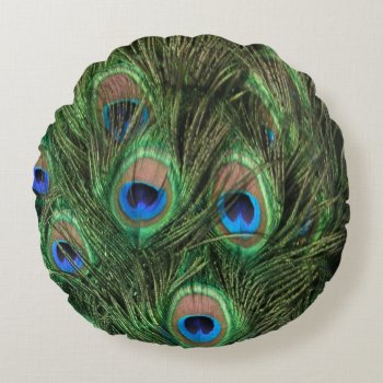 Peacock Feather Round Pillow by ChristyWyoming at Zazzle
