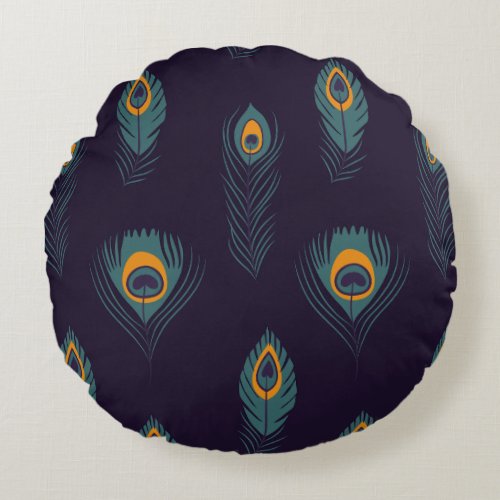 Peacock Feather Round Pillow